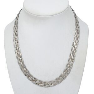 Vintage Italy P.R. Sterling Silver 1cm 5 Strand Braided Herringbone Necklace 18"